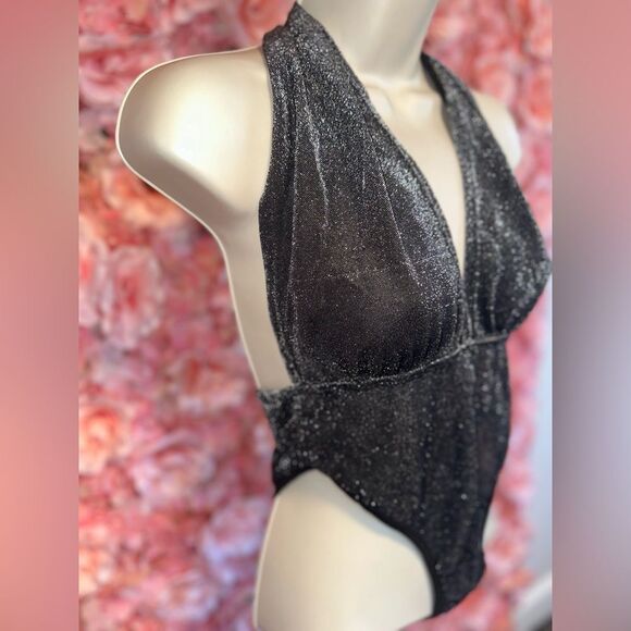 NWT Verdusa (Small) Brand New Metallic Glitter Bodysuit with Tied Halter Neck - Picture 3 of 9